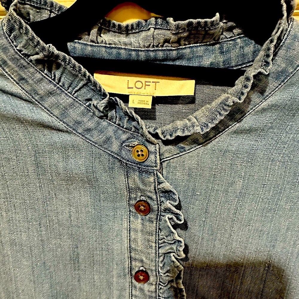 Soft Jean dress with ruffle at bottom. Loft size Lrg